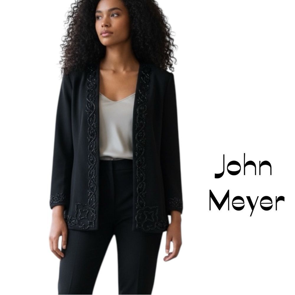 John Meyer Black Beaded Long Jacket NWT Size 10 Coastal Grandma